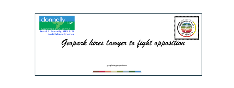Georgian Bay Geopark hires Donnelly Law to advocate against Georgian Bay Guardians.